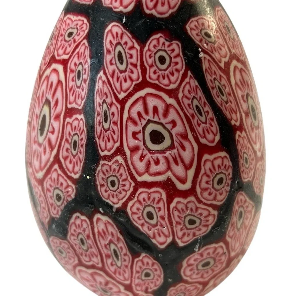 Vintage‎ Millefiori egg shaped candle pinkish red/black